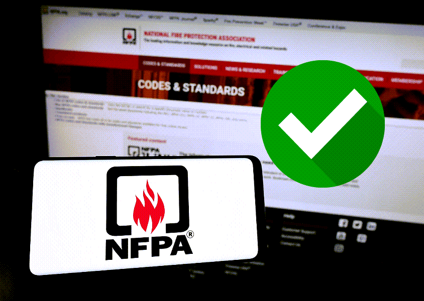 National Fire Protection Association (NFPA) showing the NFPA 70B code with a checkbox over it denoting is was completed.