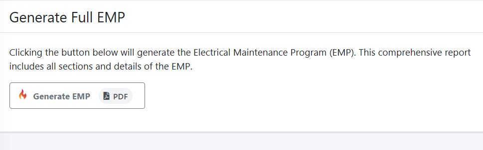 Gimba one-click Electrical Maintenance Program generation producing a complete NFPA 70B-compliant EMP document instantly